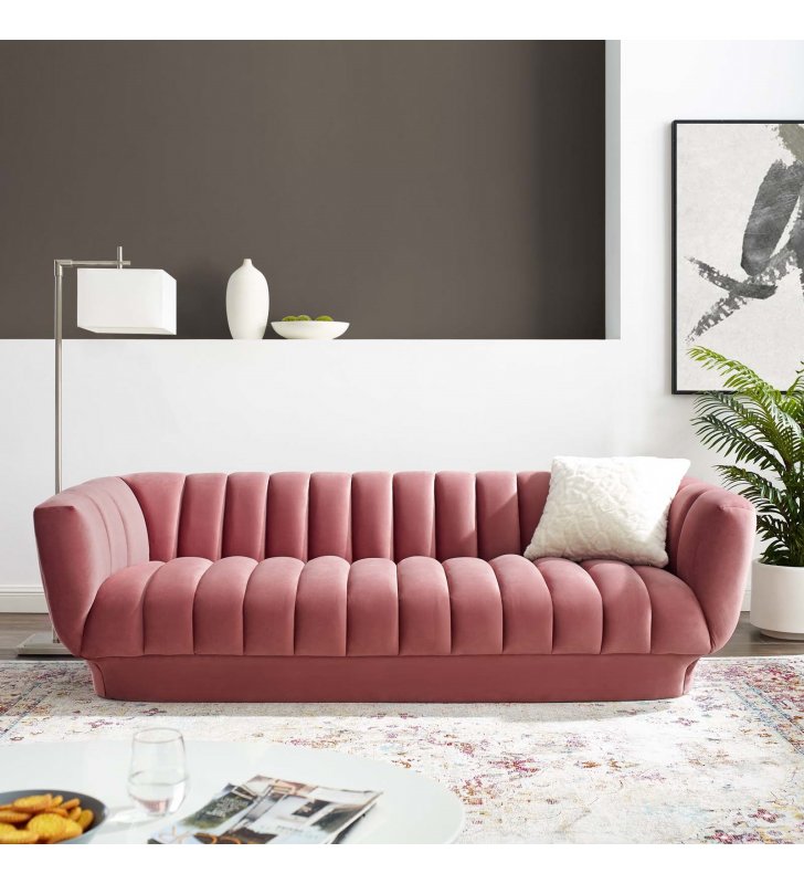 Entertain Vertical Channel Tufted Performance Velvet Sofa in Dusty Rose - Lexmod