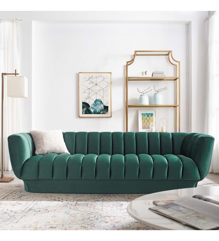Entertain Vertical Channel Tufted Performance Velvet Sofa in Green - Lexmod