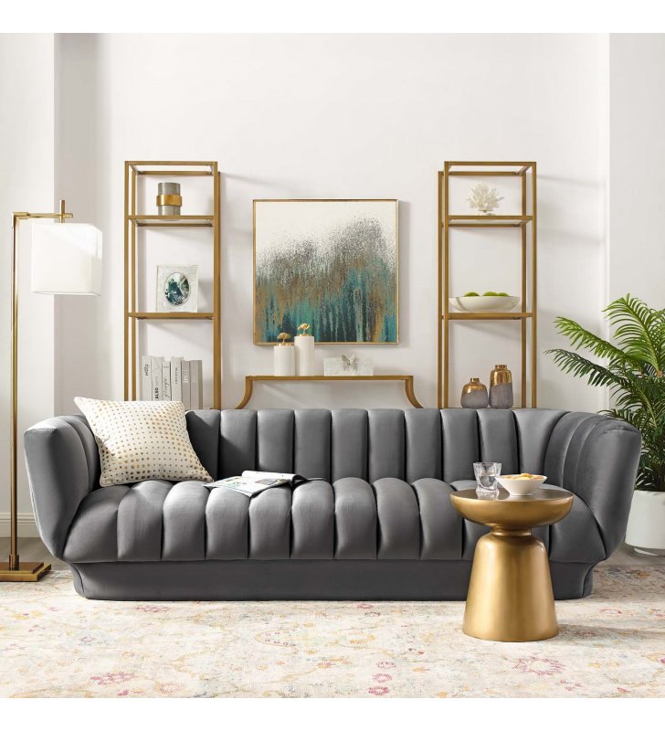 Entertain Vertical Channel Tufted Performance Velvet Sofa in Gray - Lexmod