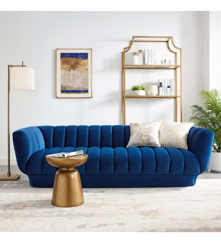 Entertain Vertical Channel Tufted Performance Velvet Sofa in Navy - Lexmod