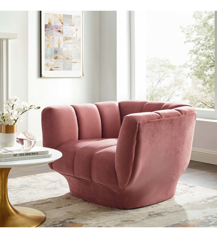 Entertain Vertical Channel Tufted Performance Velvet Armchair in Dusty Rose - Lexmod