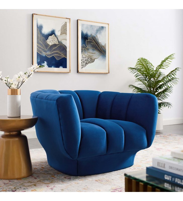 Entertain Vertical Channel Tufted Performance Velvet Armchair in Navy - Lexmod