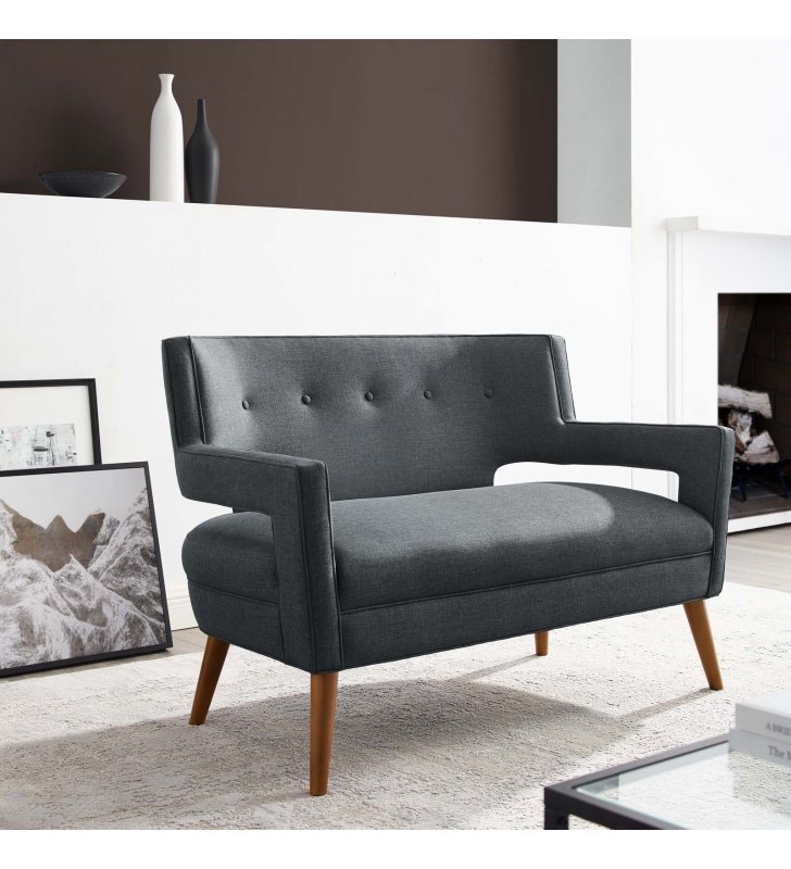 Sheer Upholstered Fabric Loveseat in Gray - Lexmod