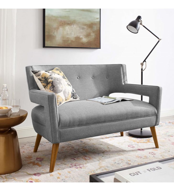 Sheer Upholstered Fabric Loveseat in Light Gray - Lexmod