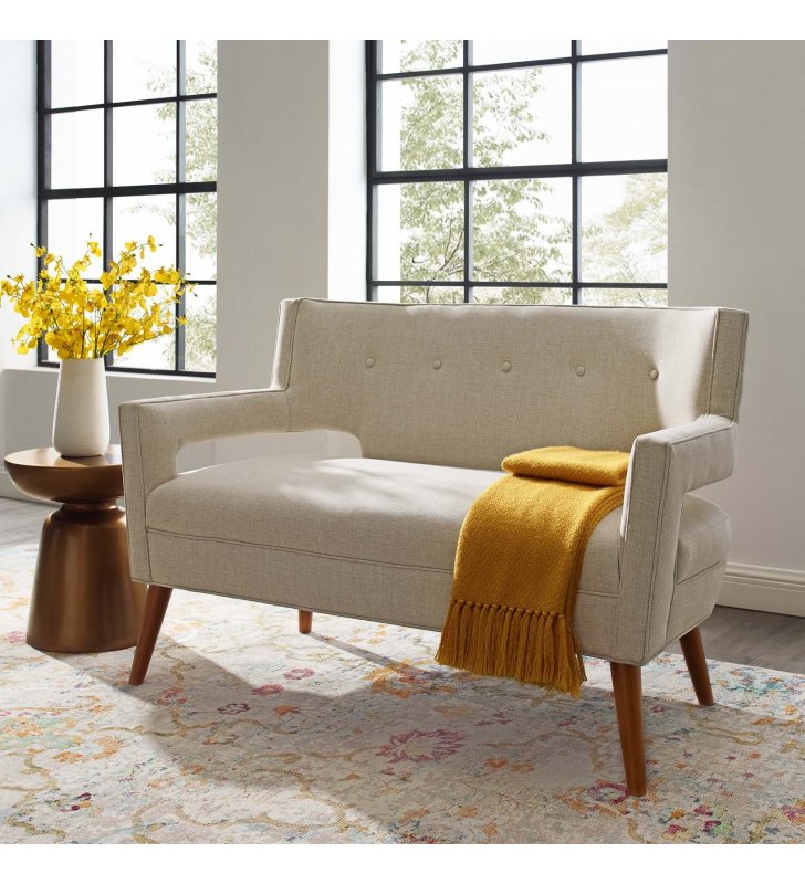 Sheer Upholstered Fabric Loveseat in Sand - Lexmod