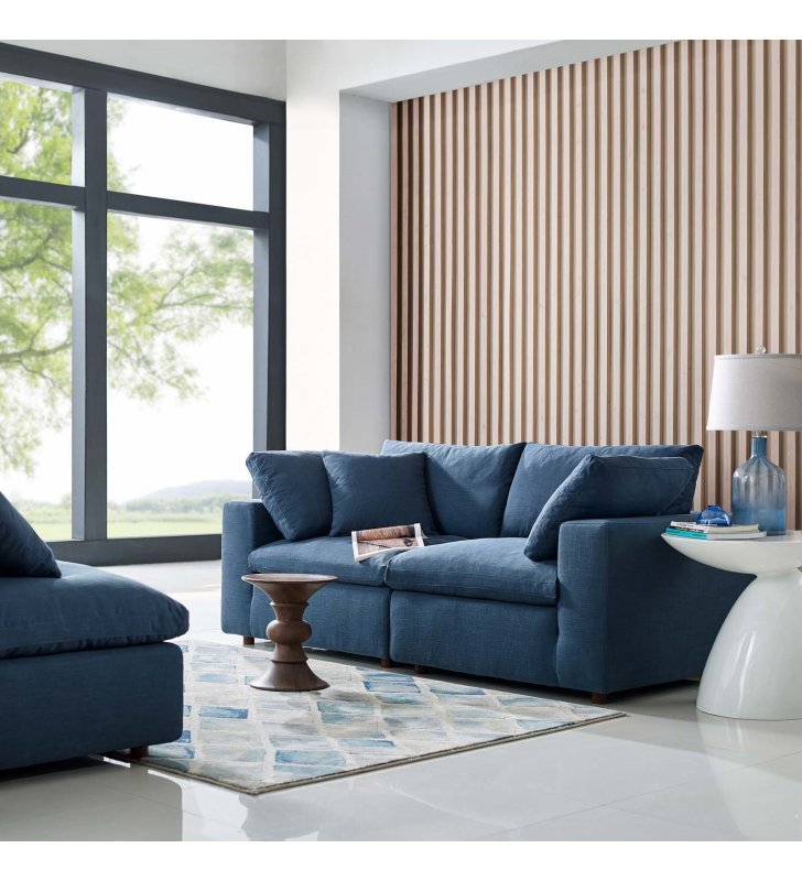 Commix Down Filled Overstuffed 2 Piece Sectional Sofa Set in Azure - Lexmod