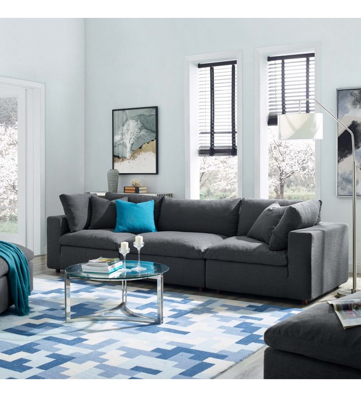 Commix Down Filled Overstuffed 3 Piece Sectional Sofa Set in Gray - Lexmod