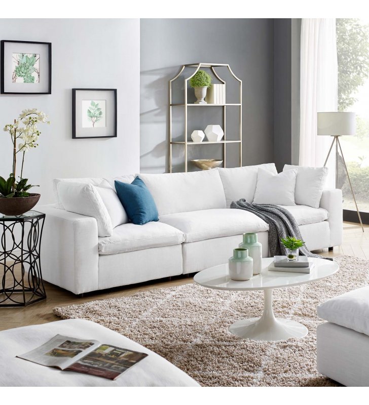 Commix Down Filled Overstuffed 3 Piece Sectional Sofa Set in White - Lexmod