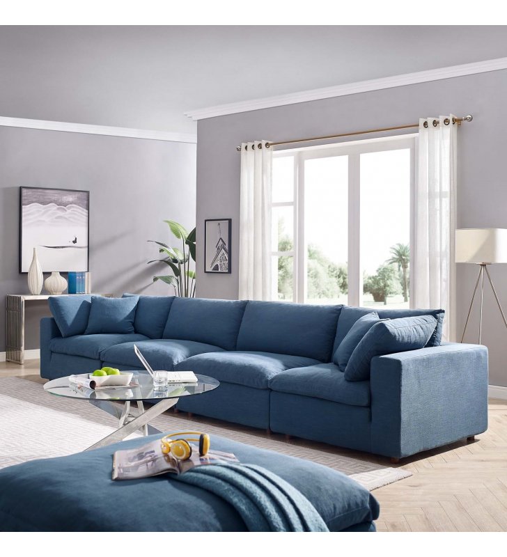 Commix Down Filled Overstuffed 4 Piece Sectional Sofa Set in Azure - Lexmod