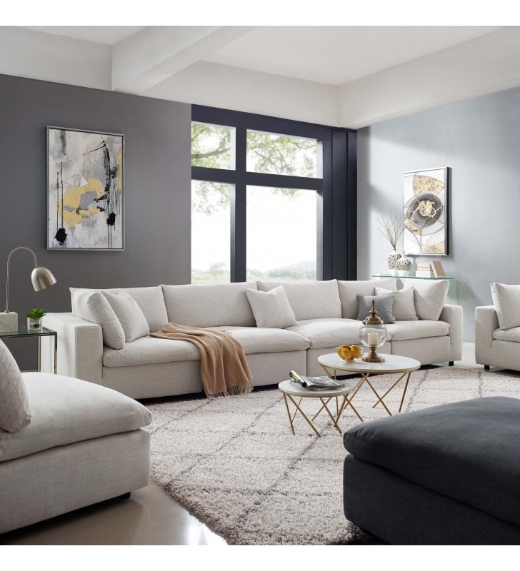 Commix Down Filled Overstuffed 4 Piece Sectional Sofa Set in Beige - Lexmod
