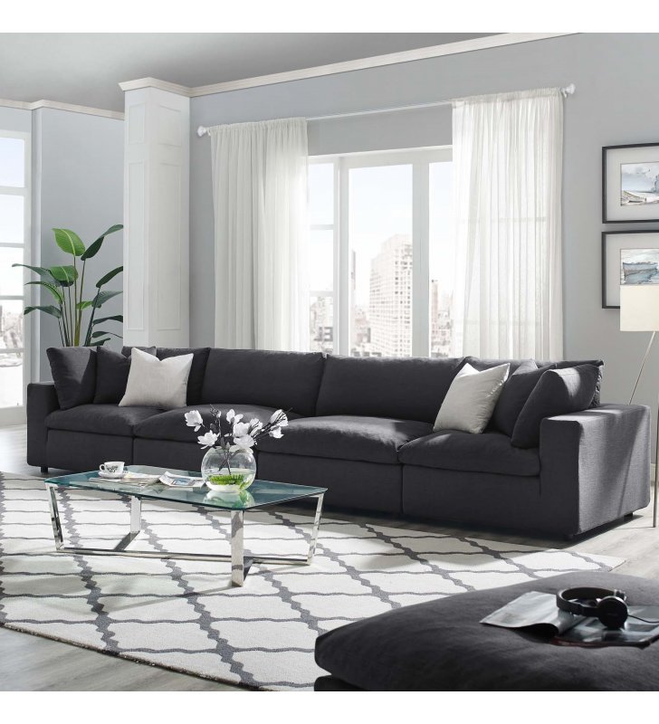 Commix Down Filled Overstuffed 4 Piece Sectional Sofa Set in Gray - Lexmod
