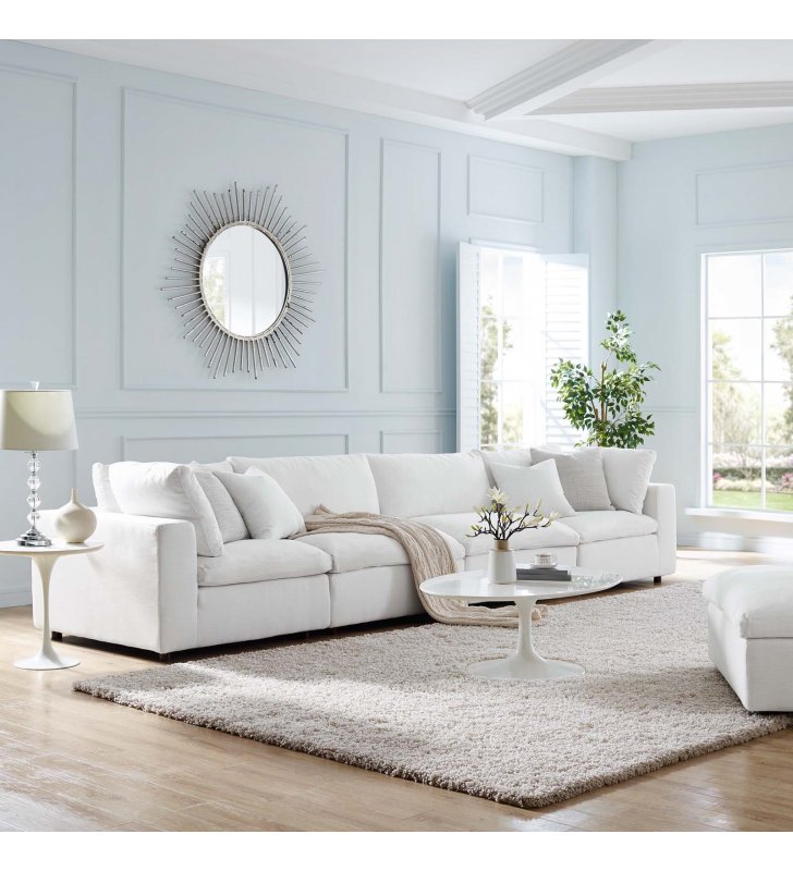 Commix Down Filled Overstuffed 4 Piece Sectional Sofa Set in White - Lexmod