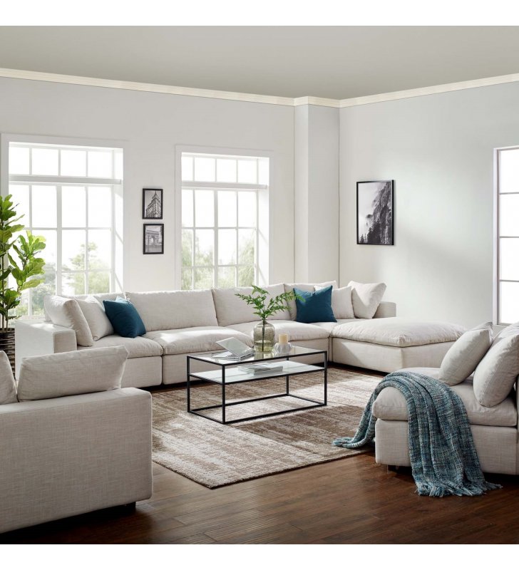 Commix Down Filled Overstuffed 5 Piece Sectional Sofa Set in Beige - Lexmod