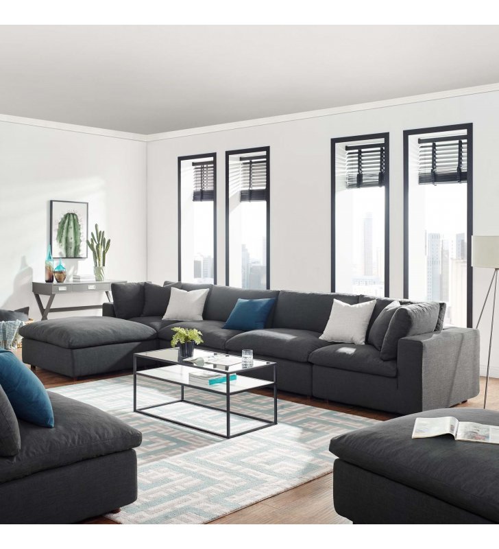 Commix Down Filled Overstuffed 5 Piece Sectional Sofa Set in Gray - Lexmod