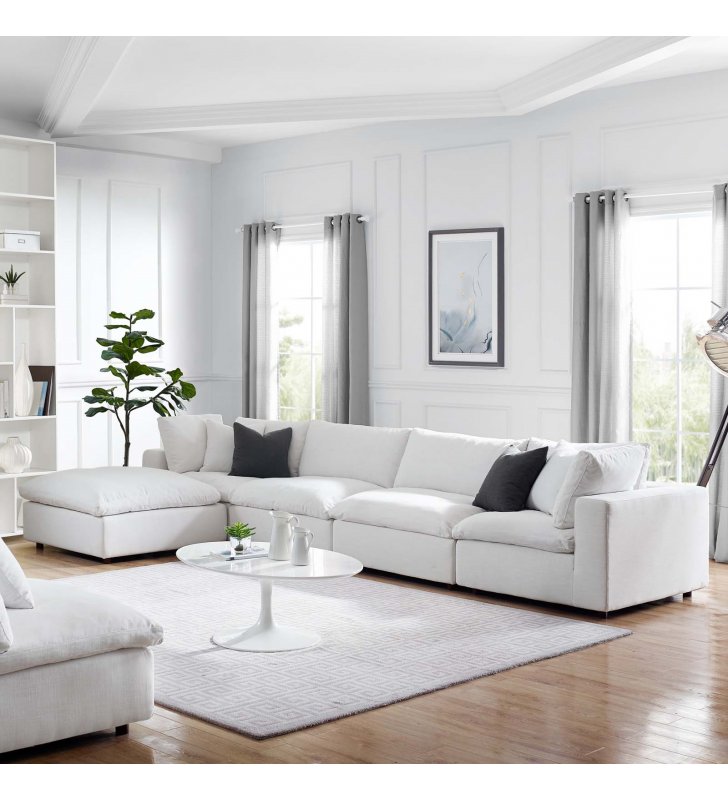 Commix Down Filled Overstuffed 5 Piece Sectional Sofa Set in White - Lexmod
