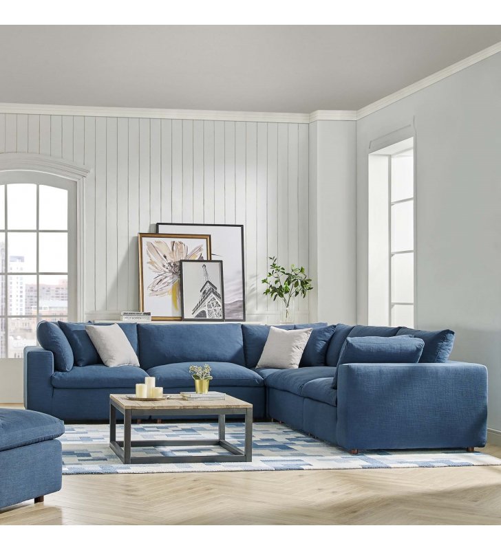 Commix Down Filled Overstuffed 5 Piece Sectional Sofa Set in Azure - Lexmod