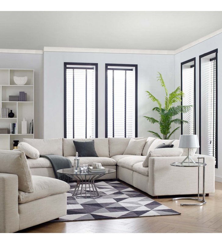 Commix Down Filled Overstuffed 5 Piece Sectional Sofa Set in Beige - Lexmod