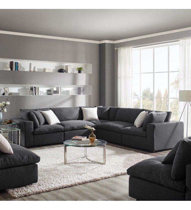 Commix Down Filled Overstuffed 5 Piece Sectional Sofa Set in Gray - Lexmod