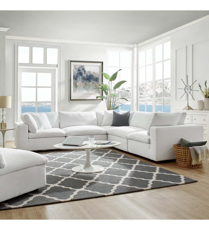 Commix Down Filled Overstuffed 5 Piece Sectional Sofa Set in White - Lexmod