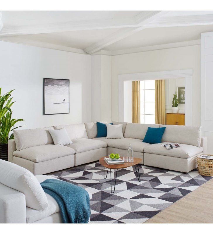 Commix Down Filled Overstuffed 5 Piece Sectional Sofa Set in Beige - Lexmod