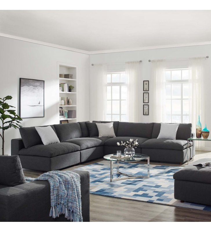 Commix Down Filled Overstuffed 5 Piece Sectional Sofa Set in Gray - Lexmod