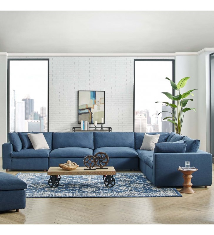 Commix Down Filled Overstuffed 6 Piece Sectional Sofa Set in Azure - Lexmod