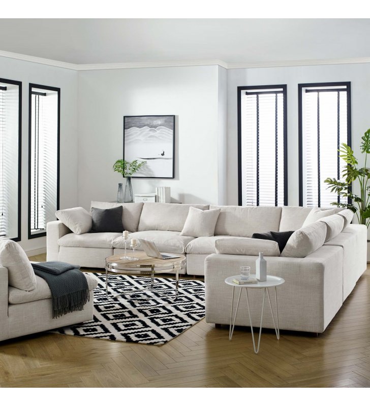 Commix Down Filled Overstuffed 6 Piece Sectional Sofa Set in Beige - Lexmod