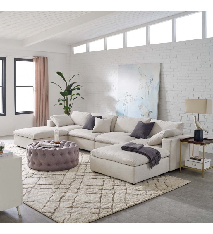 Commix Down Filled Overstuffed 6 Piece Sectional Sofa Set in Beige - Lexmod