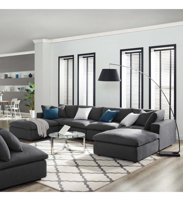 Commix Down Filled Overstuffed 6 Piece Sectional Sofa Set in Gray - Lexmod