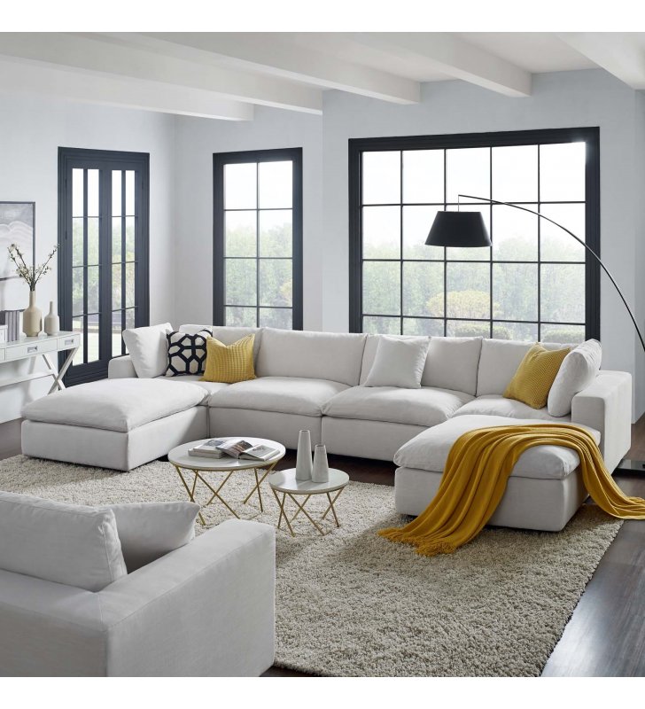 Commix Down Filled Overstuffed 6 Piece Sectional Sofa Set in White - Lexmod