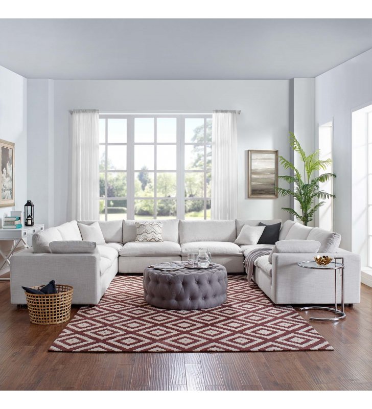 Commix Down Filled Overstuffed 8 Piece Sectional Sofa Set in Beige - Lexmod