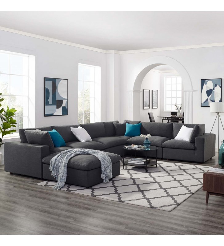 Commix Down Filled Overstuffed 7 Piece Sectional Sofa Set in Gray - Lexmod