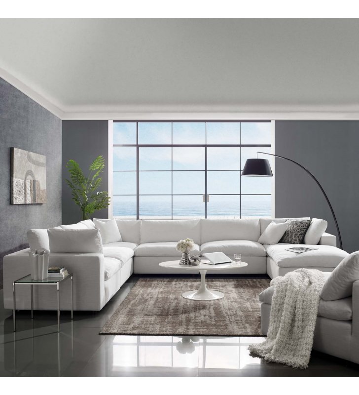 Commix Down Filled Overstuffed 7 Piece Sectional Sofa Set in White - Lexmod