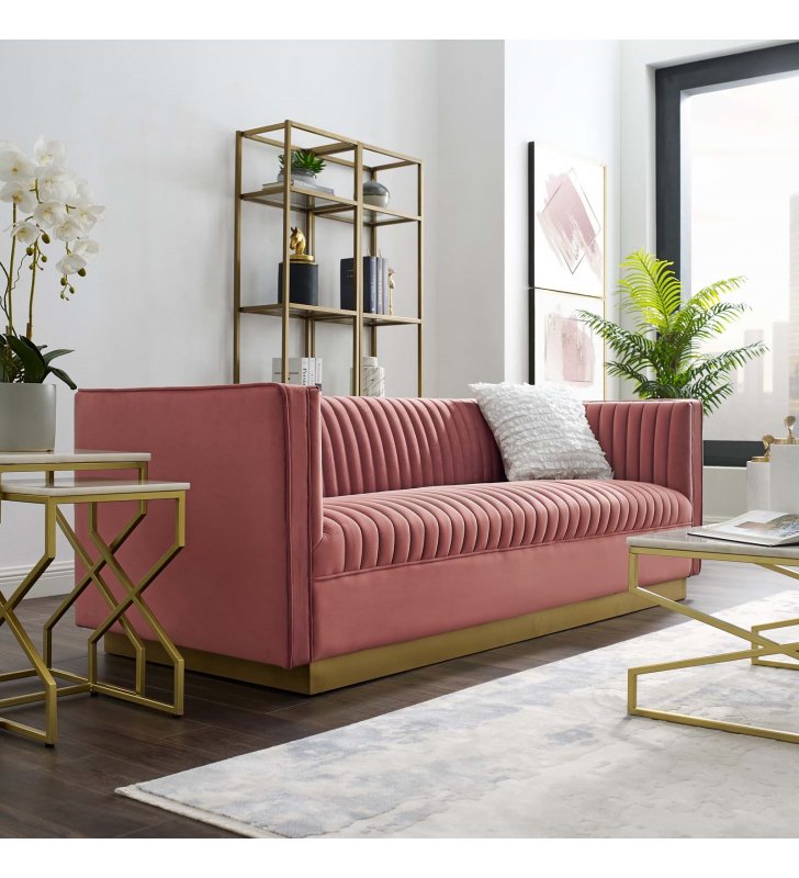Sanguine Vertical Channel Tufted Performance Velvet Sofa in Dusty Rose - Lexmod