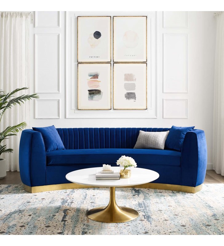 Enthusiastic Vertical Channel Tufted Curved Performance Velvet Sofa in Navy - Lexmod