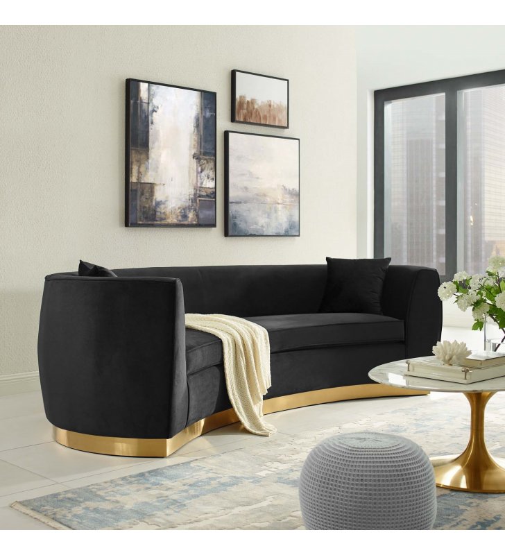 Resolute Curved Performance Velvet Sofa in Black - Lexmod