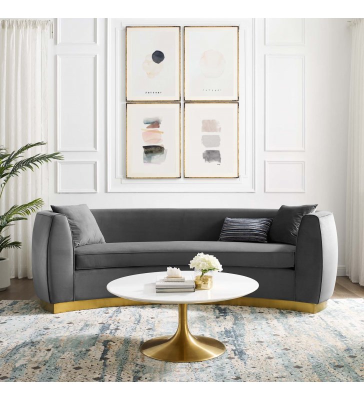 Resolute Curved Performance Velvet Sofa in Gray - Lexmod