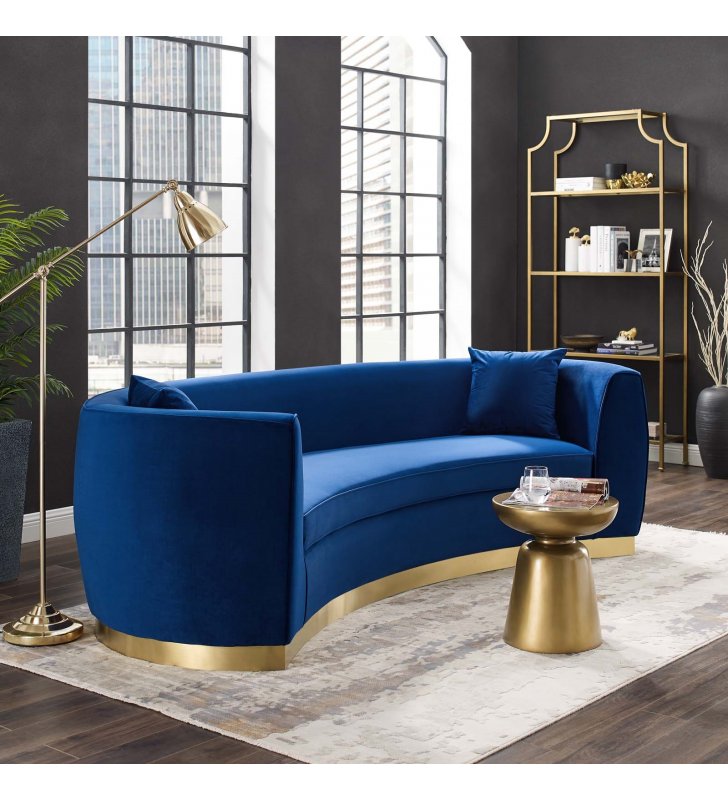 Resolute Curved Performance Velvet Sofa in Navy - Lexmod