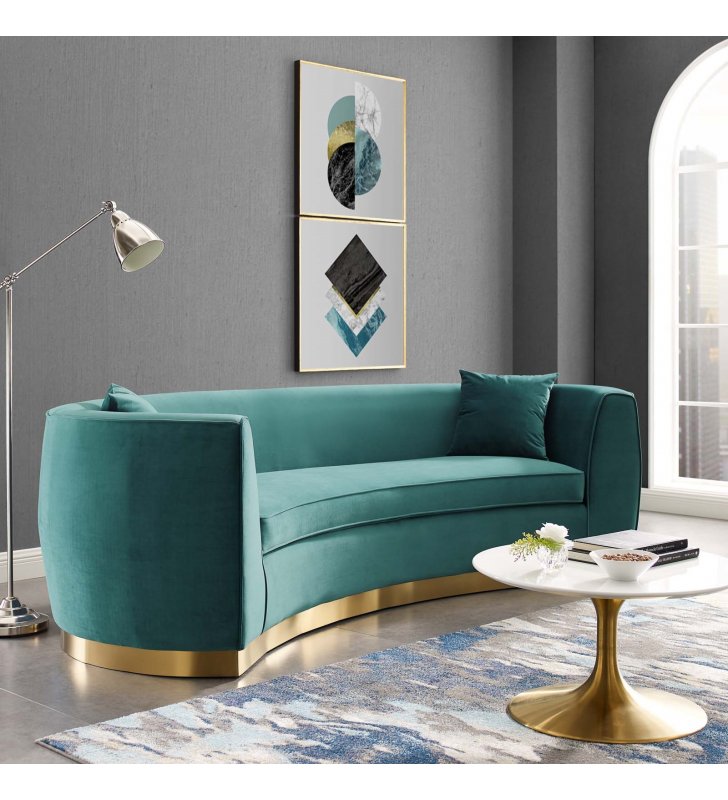 Resolute Curved Performance Velvet Sofa in Teal - Lexmod