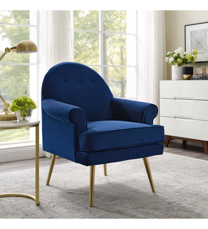 Revive Tufted Button Accent Performance Velvet Armchair in Navy - Lexmod