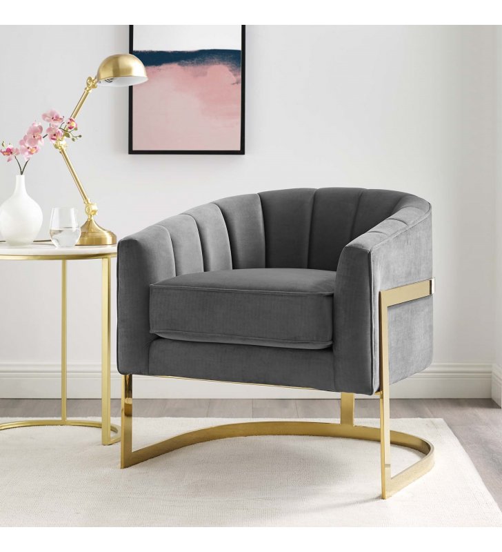 Esteem Vertical Channel Tufted Performance Velvet Accent Armchair in Gray - Lexmod