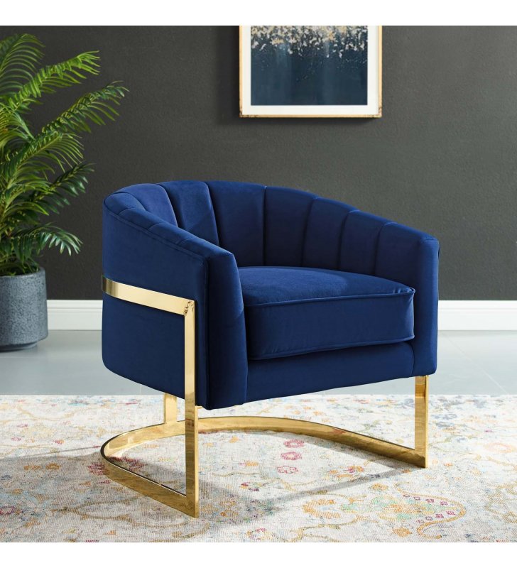 Esteem Vertical Channel Tufted Performance Velvet Accent Armchair in Navy - Lexmod