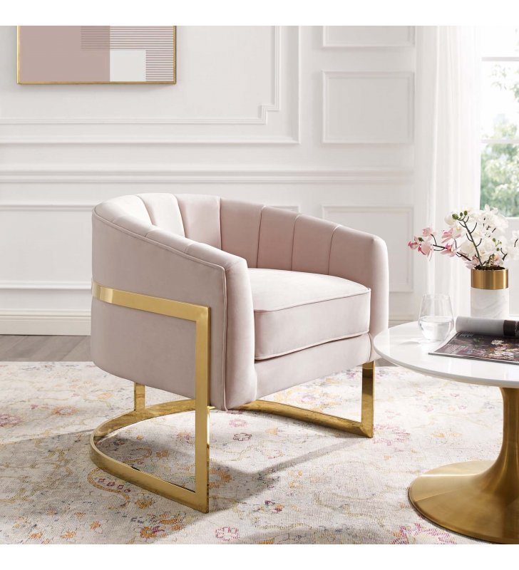 Esteem Vertical Channel Tufted Performance Velvet Accent Armchair in Pink - Lexmod