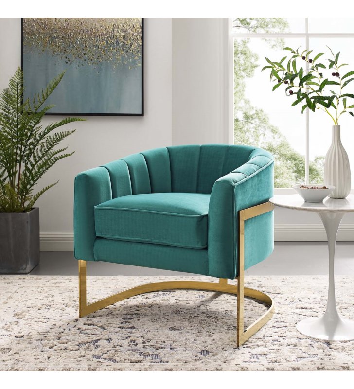 Esteem Vertical Channel Tufted Performance Velvet Accent Armchair in Teal - Lexmod