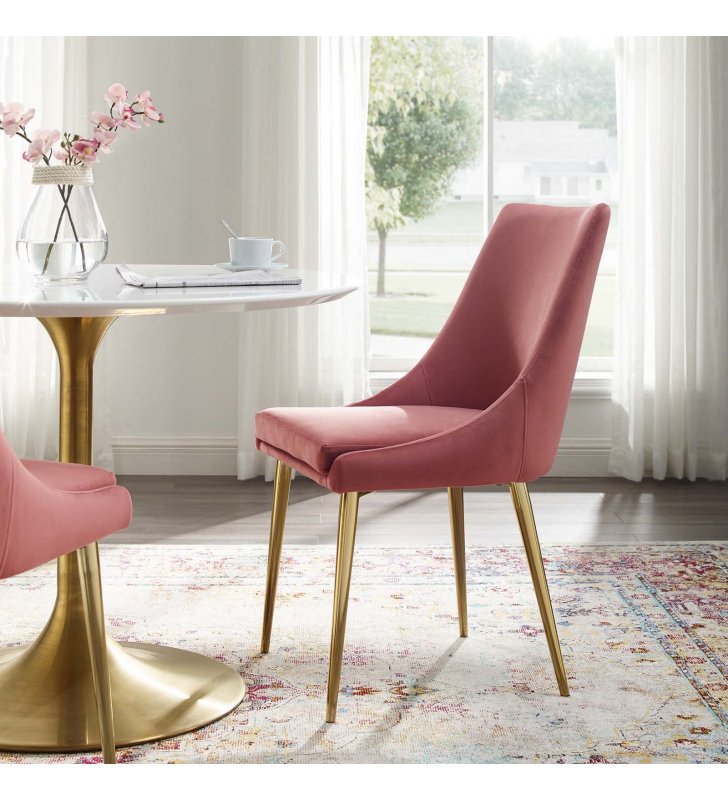 Viscount Modern Accent Performance Velvet Dining Chair in Dusty Rose - Lexmod