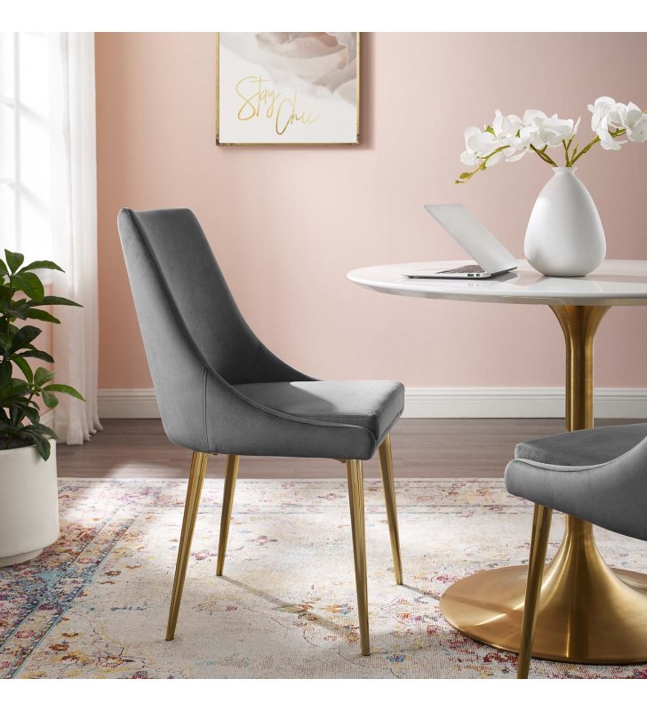 Viscount Modern Accent Performance Velvet Dining Chair in Gray - Lexmod