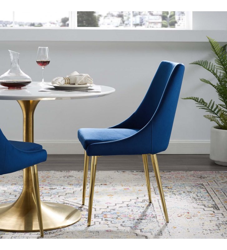Viscount Modern Accent Performance Velvet Dining Chair in Navy - Lexmod