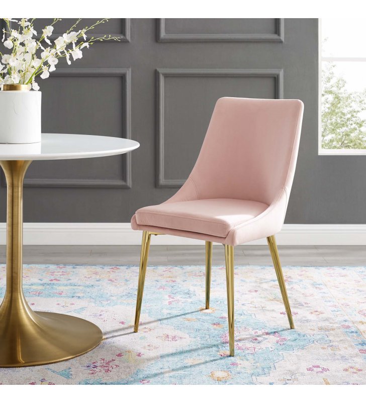 Viscount Modern Accent Performance Velvet Dining Chair in Pink - Lexmod