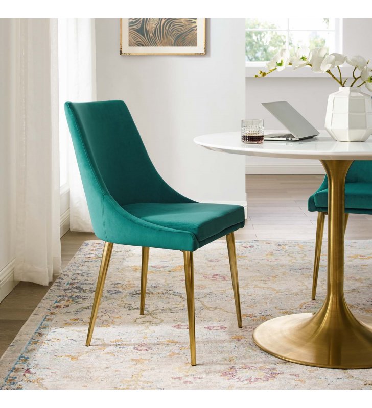 Viscount Modern Accent Performance Velvet Dining Chair in Teal - Lexmod