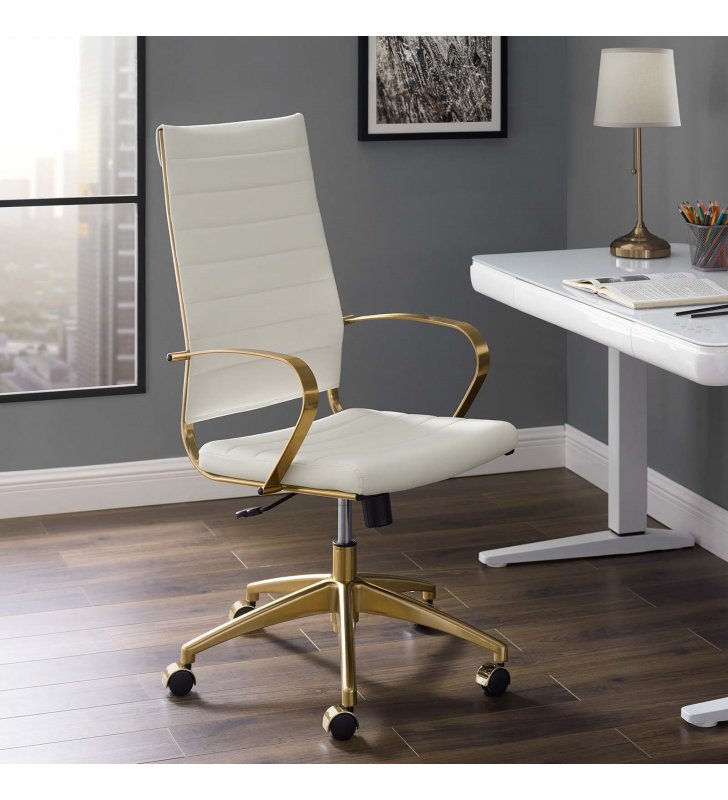 Jive Gold Stainless Steel Highback Office Chair in Gold White - Lexmod